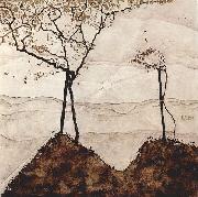 Egon Schiele Herbstsonne und Baume painting